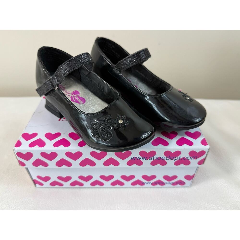 Girls Bella Loves Black Patent Mary Jane Sz 8 Heart Box